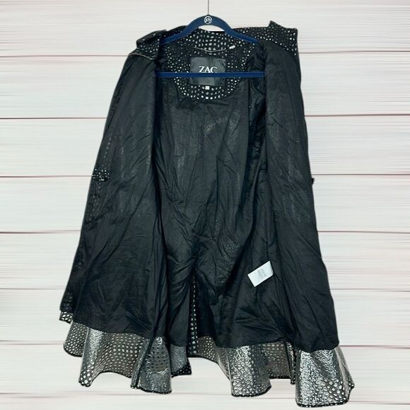 ZAC POSEN Women's Black Hooded Perforated Trench Coat Zip Front size L - Picture 10 of 15